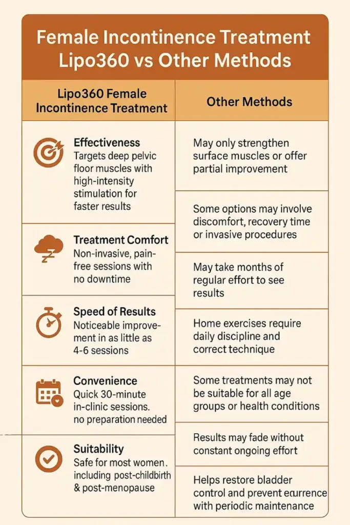 Comprehensive Guide To Female Incontinence Treatment Options 1 Table showing benefits of incontinence treatment Redhill