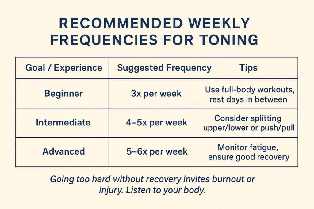 Achieving the Perfect Tone: How Often Should You Exercise for Results? 2 Graphic to show how often you should do exercise to help with toning Redhill